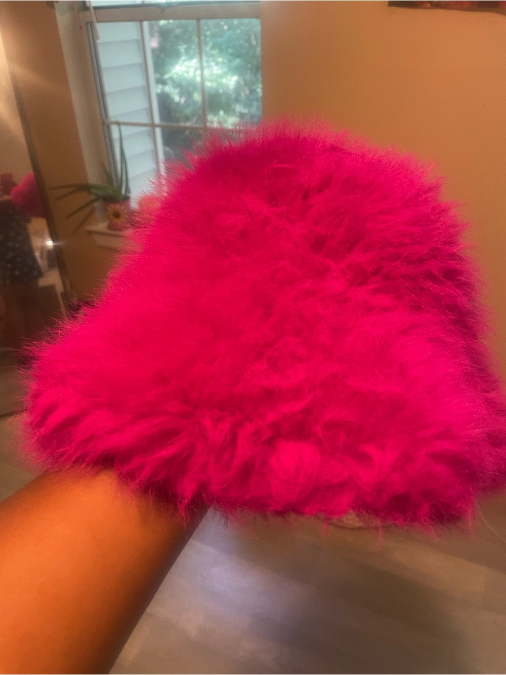 Women's Plush Faux Fur Hat in Fuchsia - Soft Winter Accessory